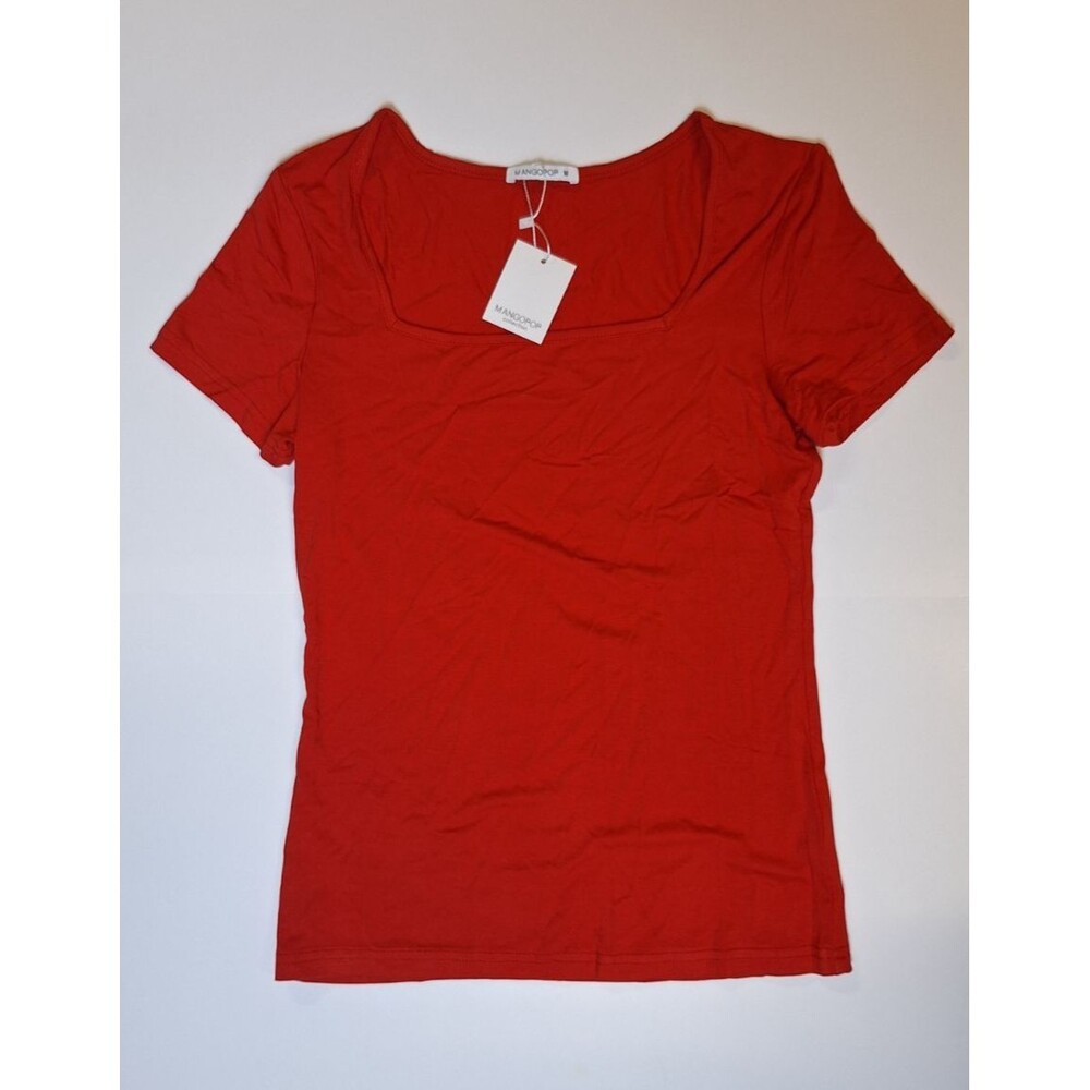 MANGOPOP Women's Red Crew Neck Short Sleeve T-Shirt M Regular Solid Basic NEW